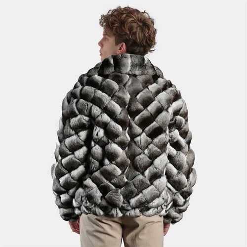 Fashion Men's Real Natural Rex Rabbit Fur Coat Winter Lapel Collar Bomber Jacket - Picture 3 of 20