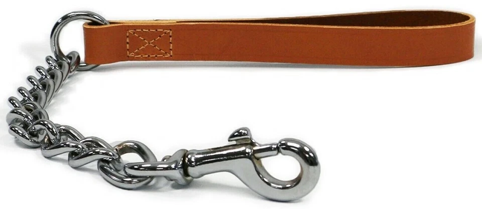 Chain Dog Lead - Tan. Leather, Chrome Steel. 5 Sizes. 50/80/90cm. 30/50/75KG. - Image 4 of 4