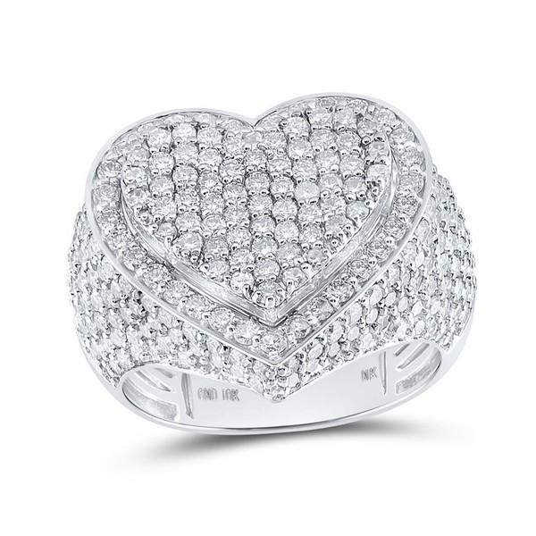 10K WeißGold Original Diamant Damen GewöLbter BüNdel Herz Cocktail Ring 3 Karat-image