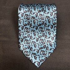Ties of Nature Tie Blue 100 Silk Dolphin Print Handsewn Coastal 58"L 3.75"W