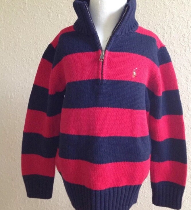 Ralph Lauren Polo Boys Blue Red Striped Sweater 5 5T NWT New $60