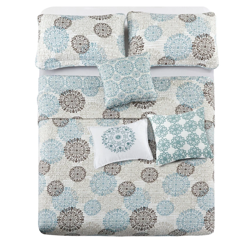 Juego de colchas de microfibra impresas medallón marino HST 6 piezas camafeo azul Foto 3 de 4