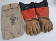 Vintage Stringer LINEMAN GLOVES 4-A 20.000V- 1981 With Klein 5123-19 Bag-F. Ship
