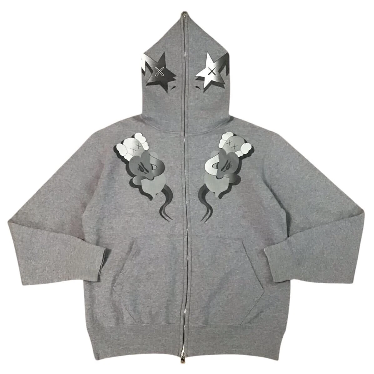 A BATHING APE (BAPE) Felpa con cappuccio e zip intera Bape x Kaws Bendy grigia (2005) (usata)