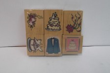 WEDDING THEMED ASSORTED WOODEN STAMPS SET OF 6 NEW