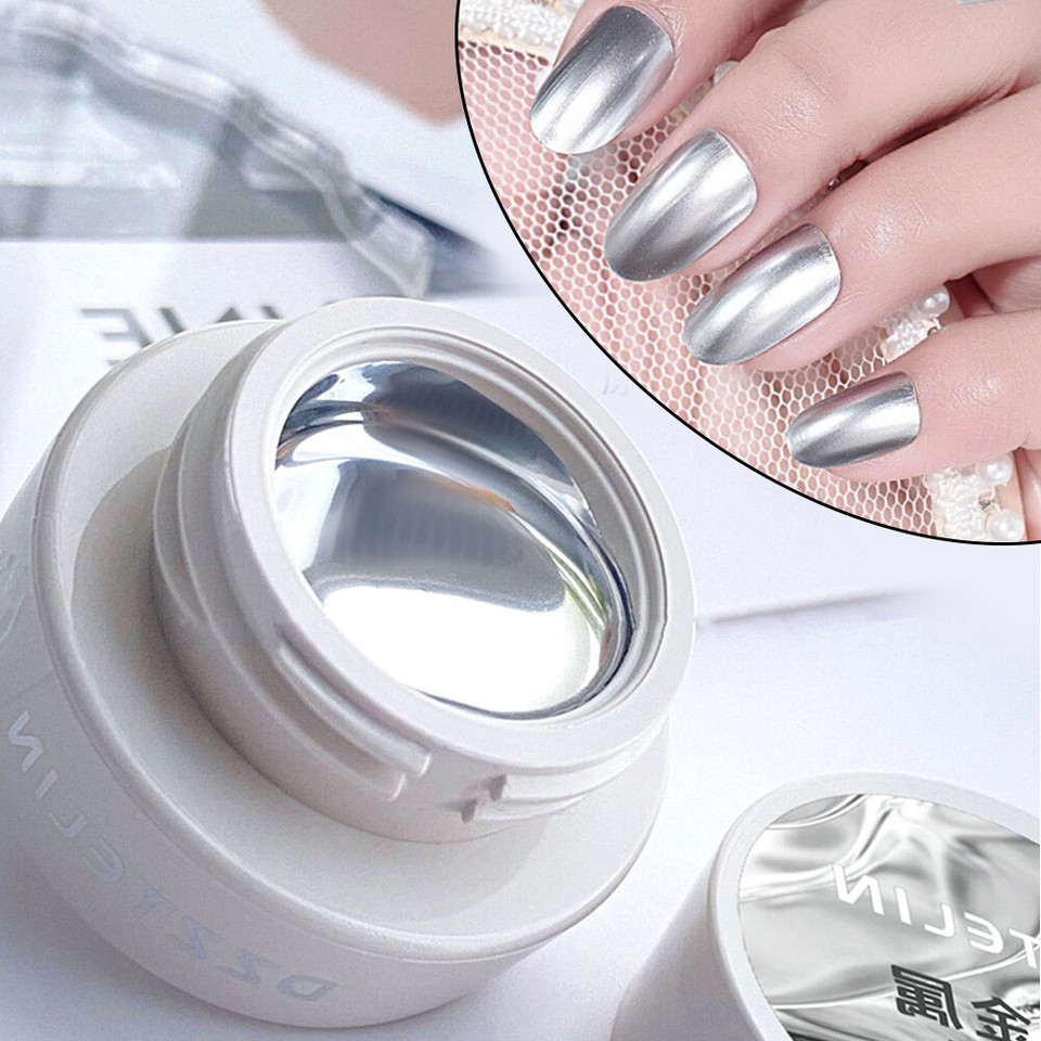 Metallic Silver Nail Polish Paint Glue Soak Off Gel Shiny Mirror