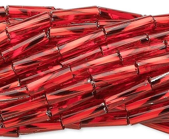 Bead, Bugle, RED Silver Lined Czech Glass 6mm (1/4" Long) #3 Twist (1150) - Image 3 of 4