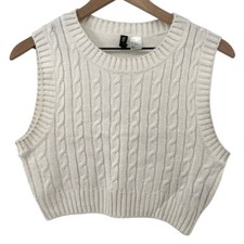 H M Divided Women S Cropped Sleeveless Sweater Vest White Cream Acrylic Spring