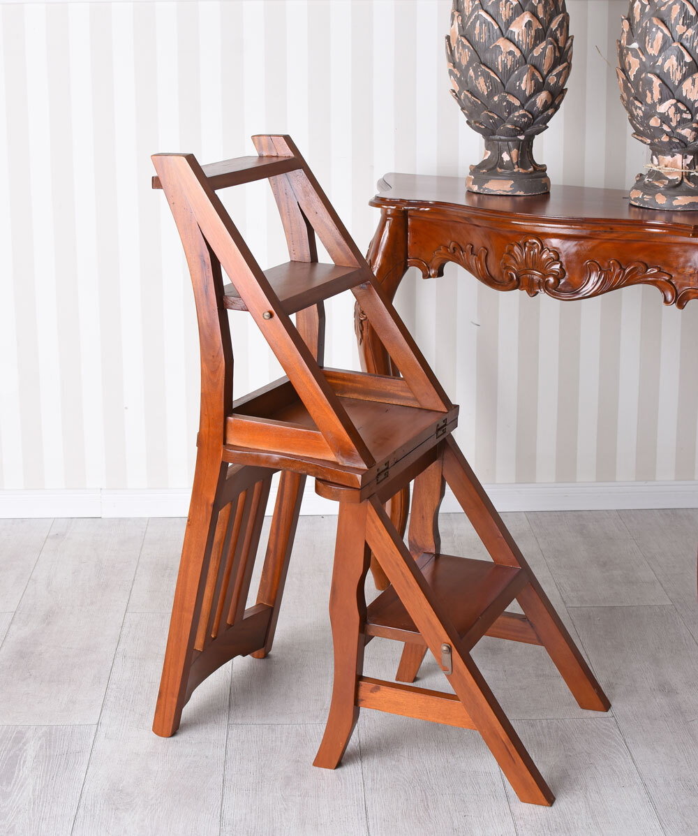 Scala Gradini Sedia Pieghevole A Scala Per Biblioteca, In Legno