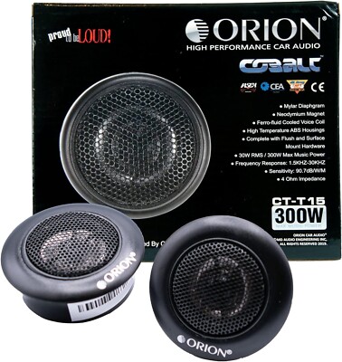 Orion Cobalt CT-T15 PAIR of 1'' 300 Watt MAX 4-Ohm Flush-Mount Car Audio Tweeters