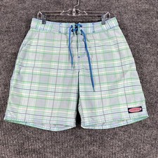 Vineyard Vines Board Swim Shorts Mens 32 Green Plaid Drawstrings Beach Pool