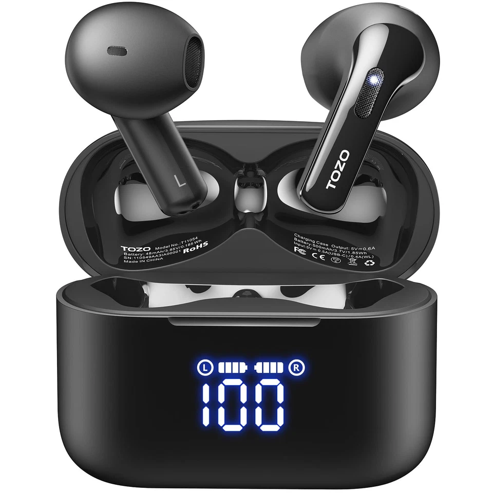 TOZO T21 Bluetooth Kopfhörer Semi-in-Ear mit kabellosem Power Display-Ladekoffer