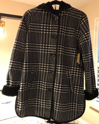 Ike Behar Ladies Jacket Faux Fur Plush-lined Small Black & White NWT