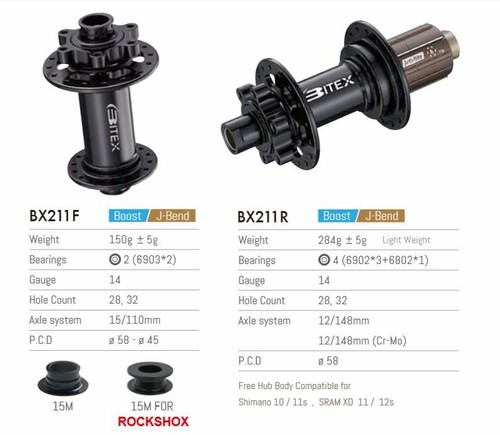 Bitex BX211 Boost MTB Hubs