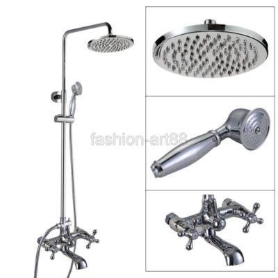Chrome Brass Wall Mount Bathroom Rainfall Shower Faucet Set Tub Mixer Tap fcy323