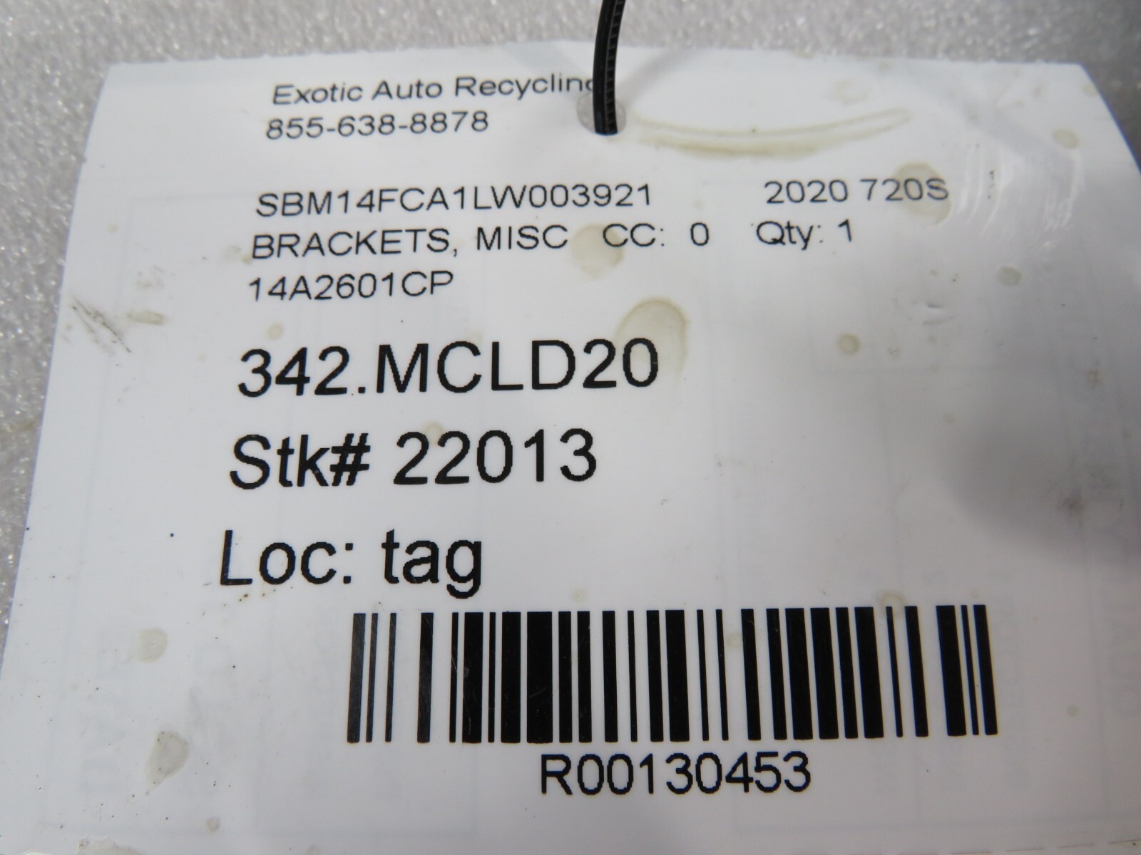 Mclaren 720S, Support Bracket, Used, P/N 14A2601CP