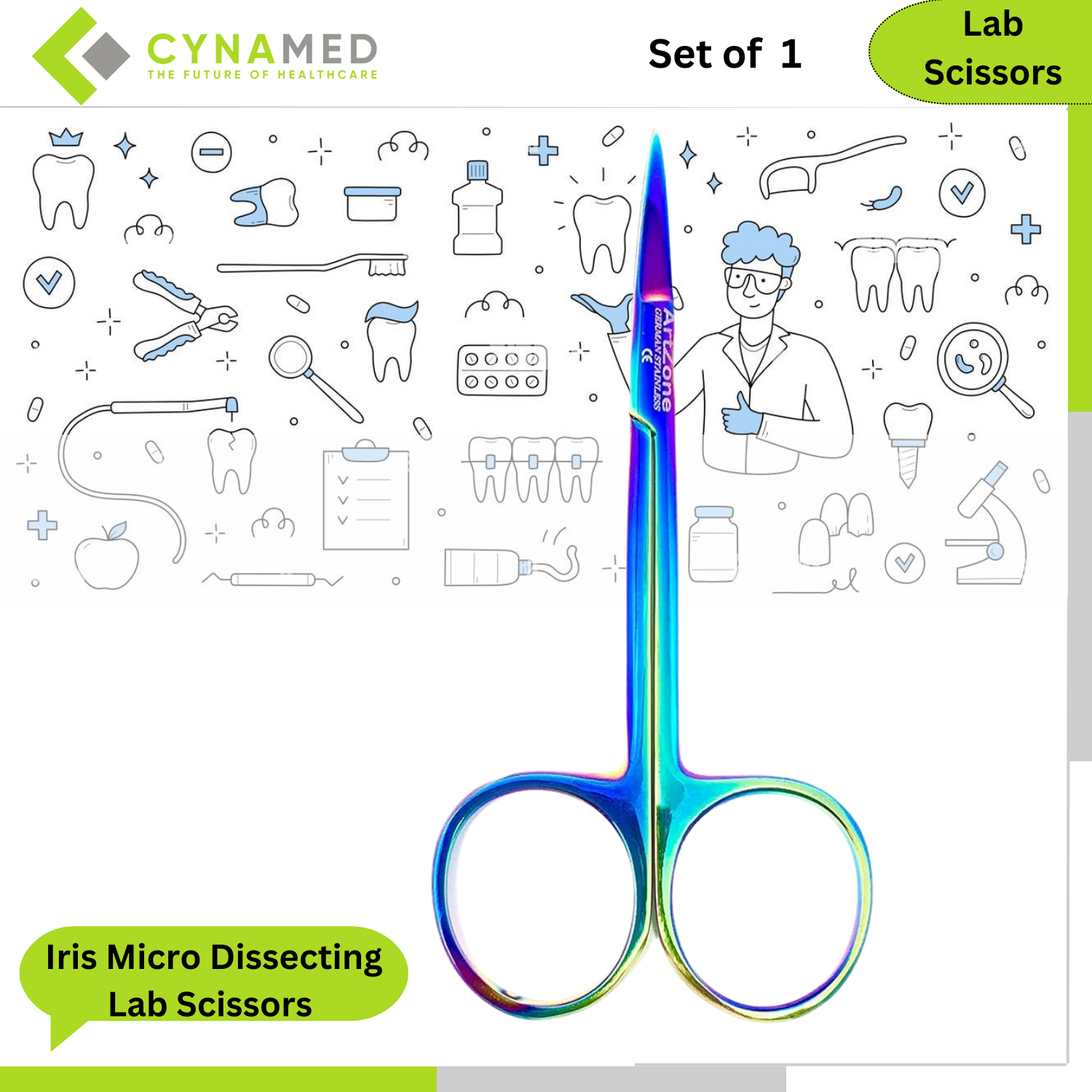 Cynamed Stainless Steel Iris Micro Dissecting Lab Scissors with Multi ...