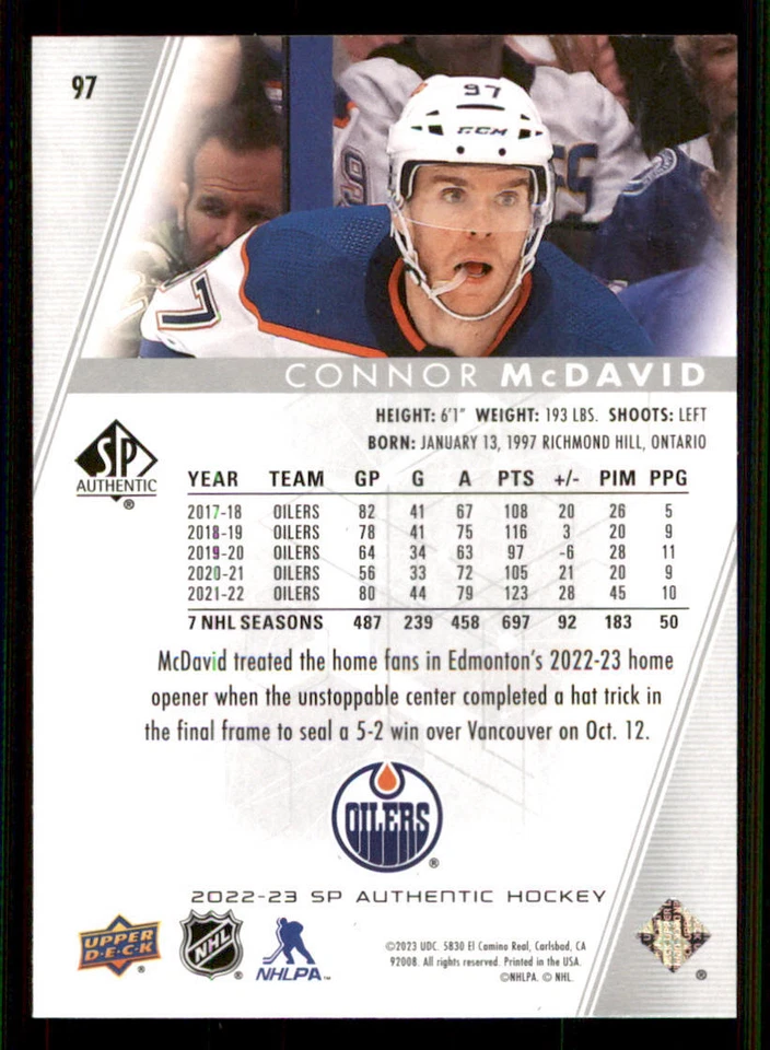 2022-23 SP Authentic #97 Connor McDavid - Image 2 of 2