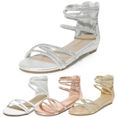 Girls Ankle Strap Flat Sandals Summer Dressy Strappy Gladiator Sandals