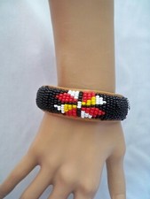 Southwestern Native Handmade Seed Bead Leather Bangle Bracelet
