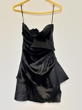 Women Black Pleated Wrap Strapless Bodycon Mini Dress Size 6 Black