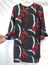 Ann Taylor Factory Shift Dress Black & Red Ruffle Sleeve Career Cocktail 2P