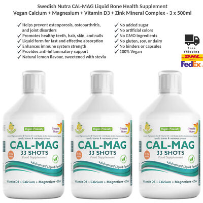 Swedish Nutra CAL-MAG Liquid Calcium Magnesium Zinc Vitamin D3 Supplement x3