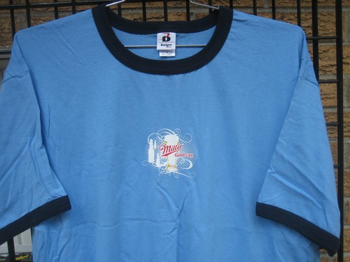 New (XL) Retro Vintage logo MILLER LITE T Shirt RINGER gray bar baseball racing - Picture 9 of 9