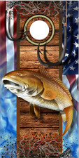 Red Fish Hooks American Flag LAMINATED Cornhole Wrap Bag Toss Skin Decal Sticker