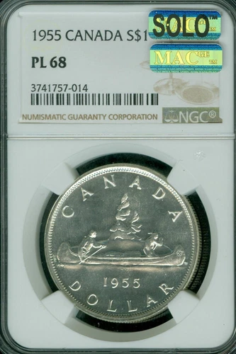 1955 CANADA DOLLAR NGC PL68 PQ 1.5 waterl MAC SOLO FINEST SPOTLESS VERY RARE  *