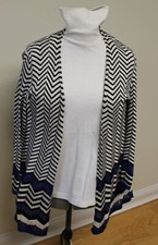 Chico's size 2 Black, White and Blue open front cardigan/jacket, gently worn