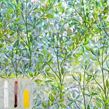 Window Privacy Film Stain Glass Window Film Rainbow 17.5 X 78.7 in Leaf Rainbow