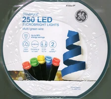 GE 1055709 250CT MULTI COLOR MICROBRIGHT LED 52' GREEN STRING - NEW!