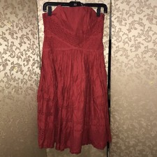 Anthropologie Viola Red Eyelet Embroidered Strapless Dress Size 4