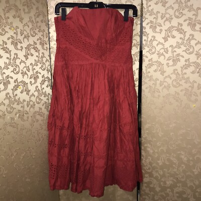 Anthropologie Viola Red Eyelet Embroidered Strapless Dress Size 4