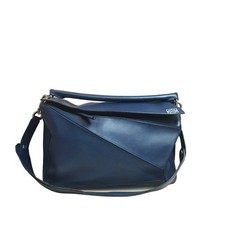 Loewe Puzzle Leather Dark Blue Large Top Handle Crossbody Bag