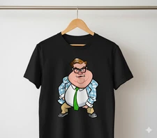 Funny Chubby Office Guy Cartoon Graphic T-Shirt Casual Humor Tee - T621