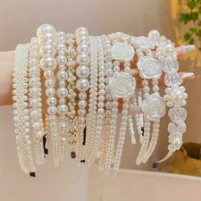 10pcs Faux Pearl Headband Vintage Elegant Hair Hoop for Women Bridal Daily Party