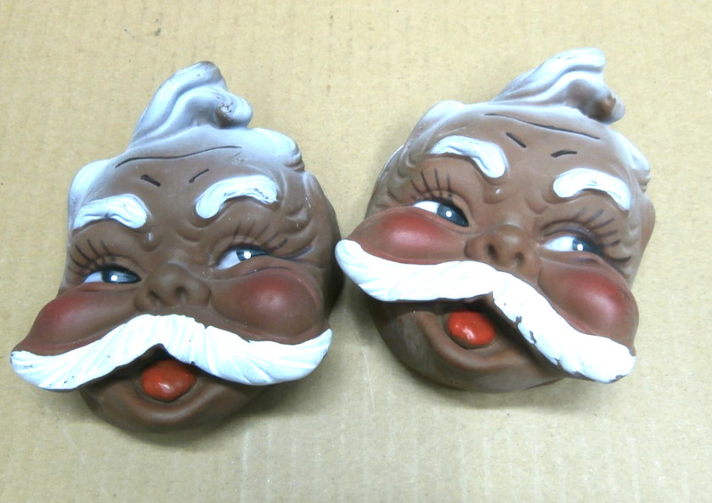 Vtg African American SANTA CLAUS Crafts Rubber Doll Face Lot/2