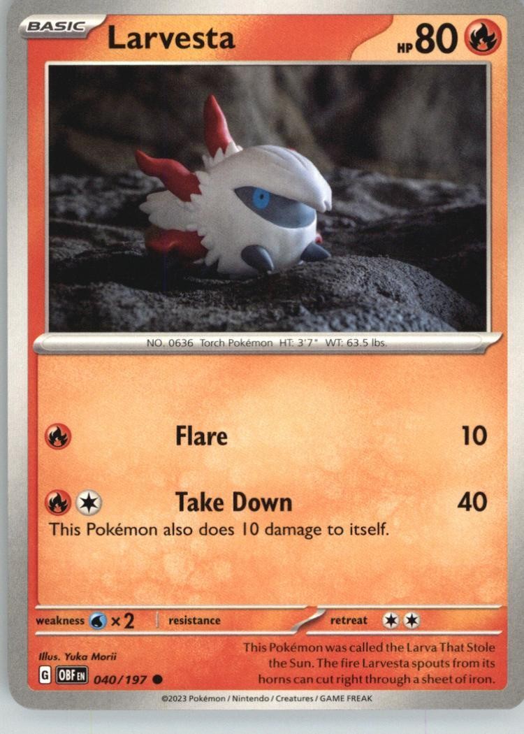 Larvesta 040/197 Common Obsidian Flames Pokemon Near Mint
