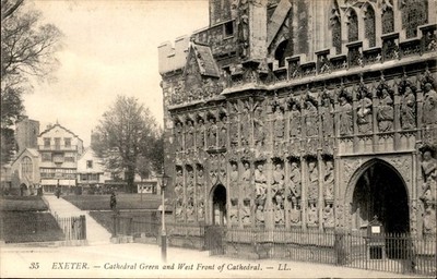 Exeter Cathedral Green & West Front England Vintage LL Divided Back Postcard