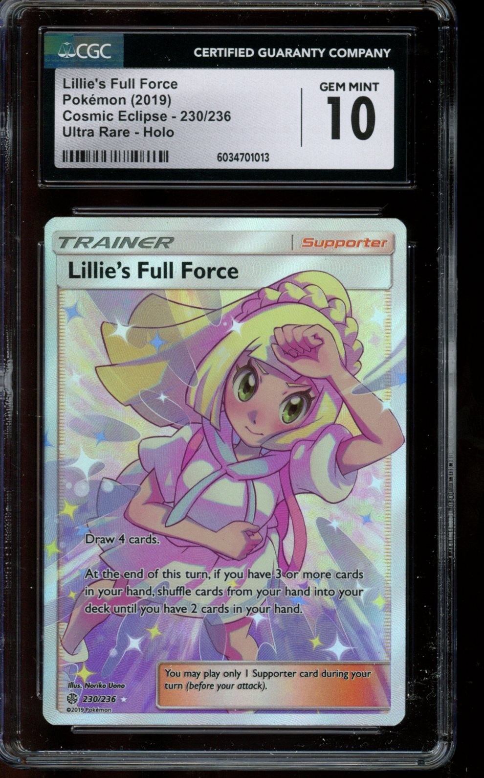 CGC 10 GEM MINT Pokemon Lillie’s Full Force Cosmic Eclipse Ultra Rare 230/236