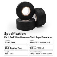 5 rollos de cinta adhesiva de tela para mazo de cables el ctricos