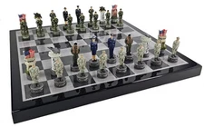 US Military Army vs Air Force Chess Men Set with 18" Black and Gray Board