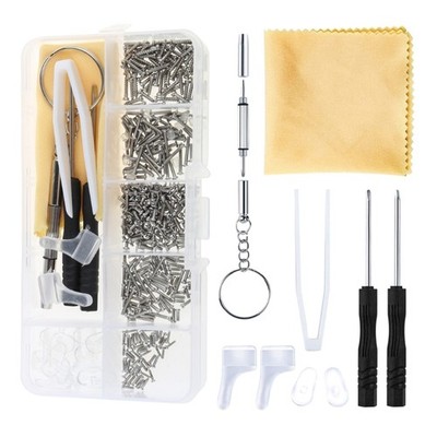 Eyeglass Repair Kits Glasses Repair Tool with Glasses Screws, Nose Pad, Tool