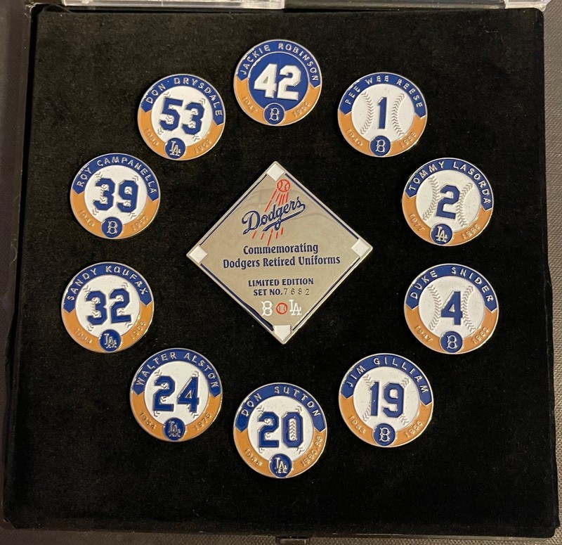 LA Dodgers Commemorating Retired Uniforms 10 Piece Pin Set Limited Edition 