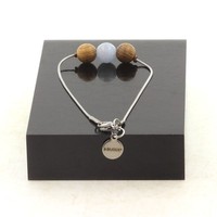 Steine Und MinéRaux. Armband Aus Edelstahl 1 Perle Chalcedon Blau + Holz