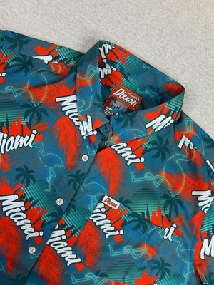 Dixxon The Vice Shirt Mens XL Blue Red Miami Aloha Hawaiian Button Up Stretch
