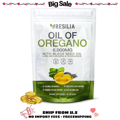 Oil of Oregano 6000mg with Black Seed Oil Immune & Digestive Support 60 Softgels