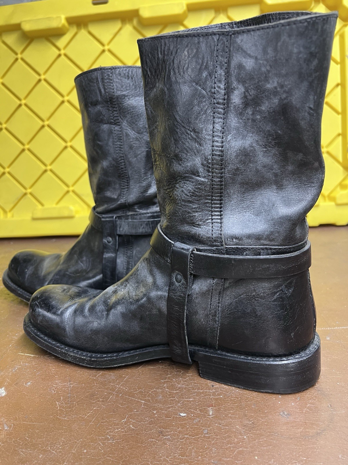 RARE VINTAGE DESIGNER YSL MENS ENGINEER HARNESS BOOTS SZ 41 BLACK LEATHER image 3